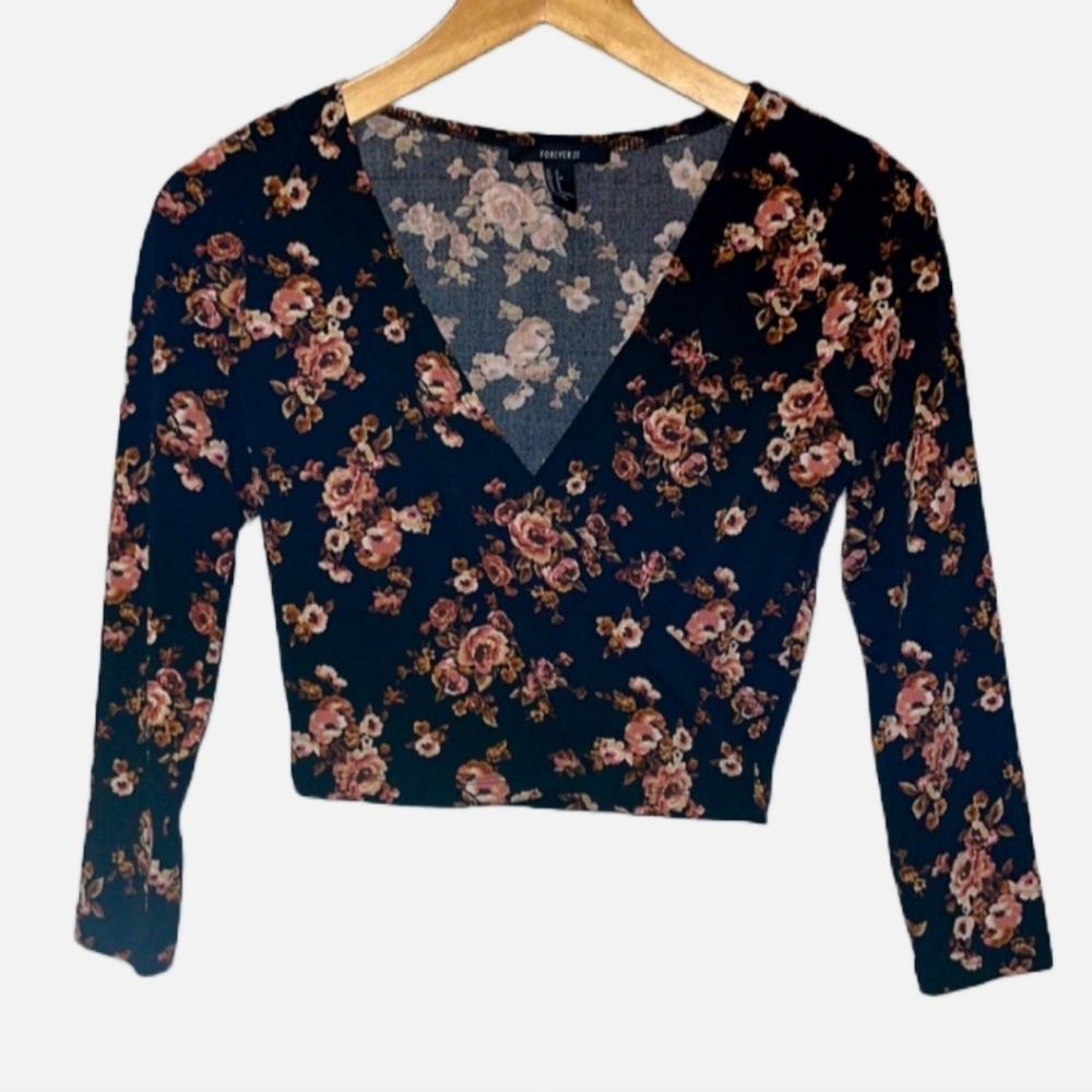Forever 21 Floral Wrap Front Crop Top Small